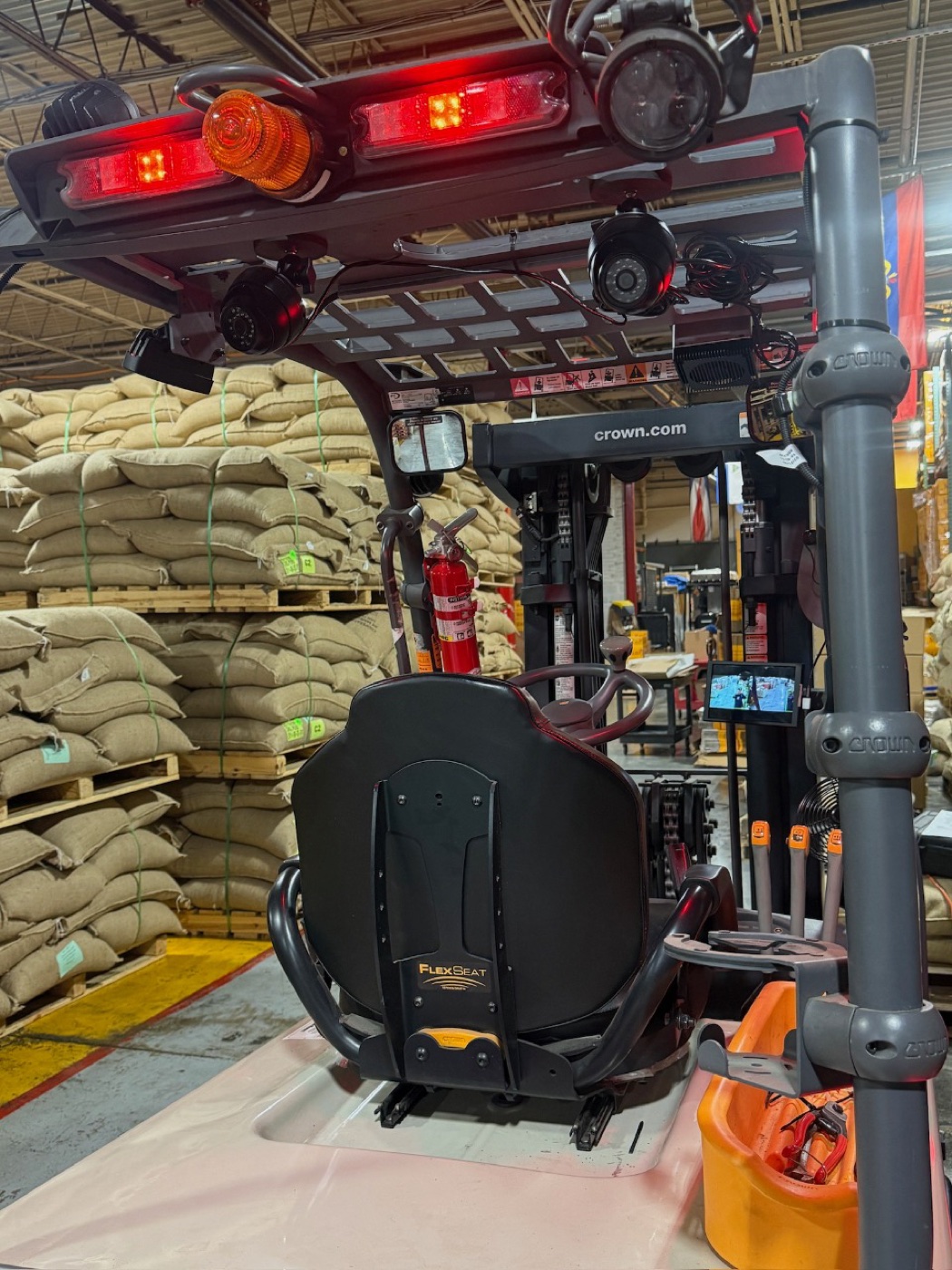 Canary mounted on a forklift in a warehouse