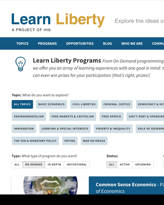 Learn Liberty programs page, 2017
