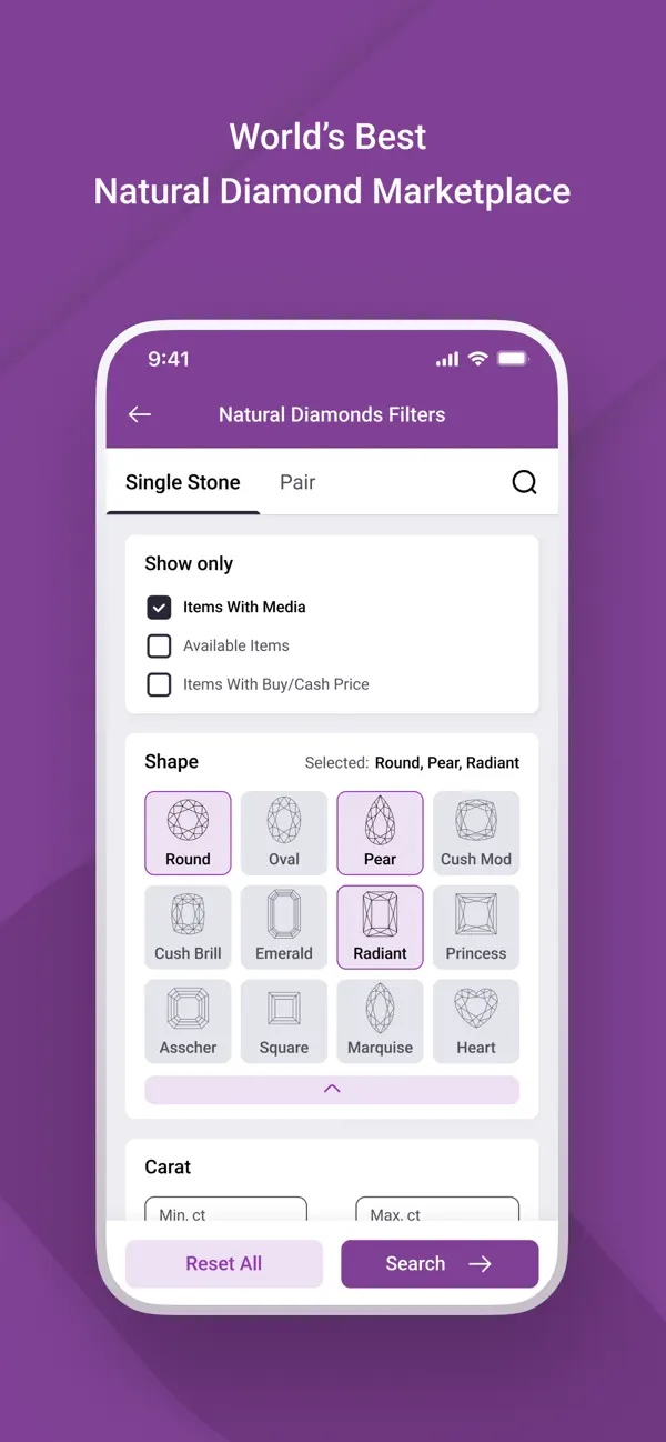 VDB app: natural diamonds marketplace