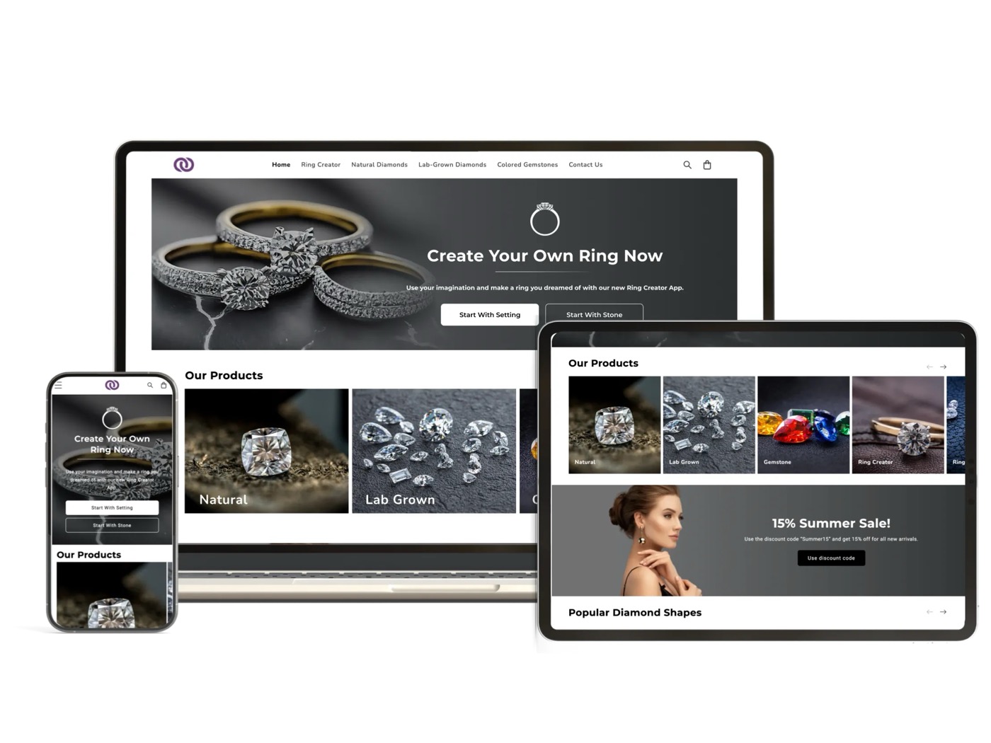White-label storefront on desktop, tablet, and phone